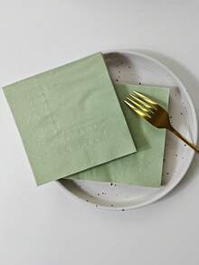 20/40/100/150pcs Pack Double-Ply Sage Green Disposable 4-Ply Cocktail Napkins, 4.9" X 4.9" Folded Size, Suitable For Parties And Daily Use - Sage Green - View 5