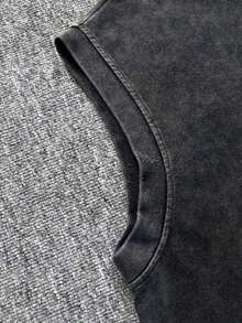 Oversized Distressed Black Sleeveless Tank Top, Loose Fit, Vintage Washed, Wide Shoulder Design, High Street Style For Summer - Black - View 9