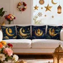4pcs Ramadan Lantern & Rose Single-Sided Print Throw Pillow Covers, Decorative Pillow Cases For Living Room Sofa Bedroom, Pillow Insert Not Included - Multicolor - View 5