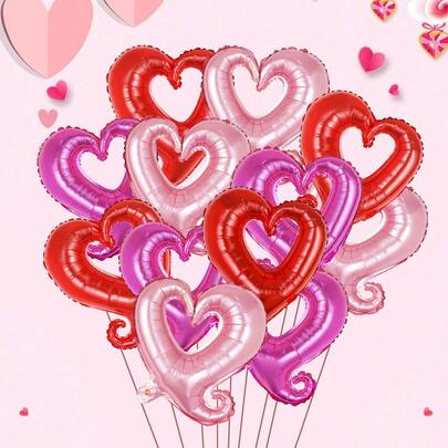 12pcs 18-Inch Heart Shaped Balloons, Includes Hot Pink, Red & Pink Heart Balloons, Suitable For Valentine's Day Decoration, Bridal Shower, Wedding Party, 2026 Valentine's Day, Anniversary, Engagement, Proposal, Birthday Party, Romantic Atmosphere Decoration