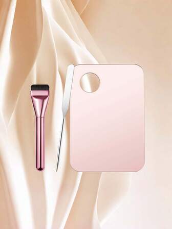 3pcs/Set Stainless Steel Makeup Palette With Spatula Tools, Foundation Brush, Makeup Mixing Palette For Blending Foundation, Nail Polish, Eyeshadow, Makeup Pigments, Stainless Steel Foundation Scraper, Double-Ended Foundation Mask Scraper Mixing Board Makeup Tools