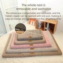 1pc Plush Pet Pad, Removable & Washable Dog/Cat Mat, Warm & Comfortable, Suitable For Dog Cage/Bed, All Season, Thickened Warm Plush Mat For Winter - Pink - View 6