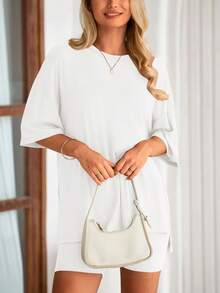PRETTYGARDEN Women's Summer Clothes 2 Piece Sets Lounge Set Casual Oversized Shirts Biker Shorts Matching Airport Travel Sweatsuit Set Women Vacation Outfit White Summer Brunch Outfits For Women - 白色 - 查看 5