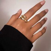 Hollow Geometric Adjustable Open Ring, Simple & Versatile Jewelry Accessory For Women & Students - Gold - View 7