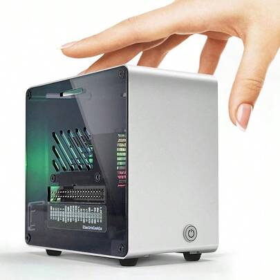 Raspberry Pi 5 Case Aluminum Mini Tower Case With Cooling Fan And Color Changing Ambient Light Silver