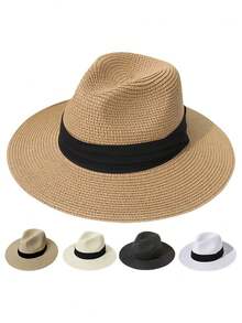 Mũ rơm Panama gấp gọn, mũ chống nắng kiểu Anh unisex, mũ đi biển thường ngày, chống tia UV, chắn gió, thích hợp cho mùa xuân và mùa hè. - mũ - Xem 6