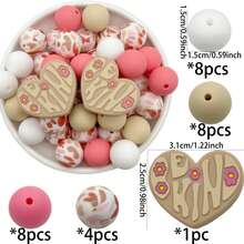 29pcs Valentine's Day Series Mixed Silicone Beads Decorative Beads DIY Handmade Bag Chain, Phone Chain, Bracelet, Necklace, Keychain, Jewelry Beads - Multicolor - View 2