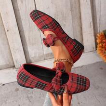 New Women Flat Slip-On Shoes, Plaid Bow Floral Design, Casual Breathable Low-Top Loafers