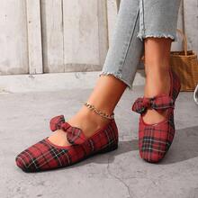 New Women Flat Slip-On Shoes, Plaid Bow Floral Design, Casual Breathable Low-Top Loafers