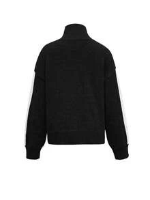 Women's New High Neck Drop Shoulder Long Sleeve Ribbed Waffle Knit Letter Jacquard Pattern Casual Comfortable Soft Fashion Sweater, Autumn/Winter