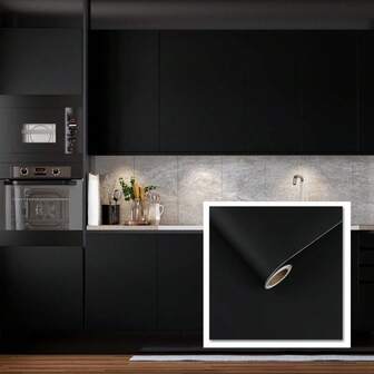 1 Roll Of Matte Black Ready-To-Peel Wallpaper, Self-Adhesive, Removable Vinyl Wallpaper, Waterproof And Oil-Proof Contact Paper, Suitable For Cabinet Countertops, Walls, Kitchens, Bedrooms, Living Room Drawers, Furniture, Renovation, House Decoration