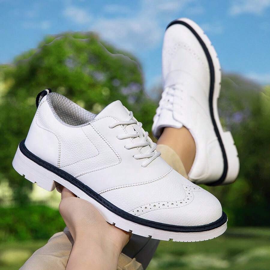 Women's Sports Style Golf Shoes, Fashion Spikes, Business Oxford, Comfortable Lace-Up Casual Shoes - White - View 1