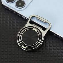 三合一磁吸指环支架，带可折叠手机支架和开瓶器，金属材质，适用于汽车、办公桌、厨房台面和导航，解放双手，方便观看视频和驾驶。兼容和安卓手机，生日礼物、送给家人朋友的礼物，生日手机指环支架，手机指环夹，手机配件 - 黑色 - 查看 1