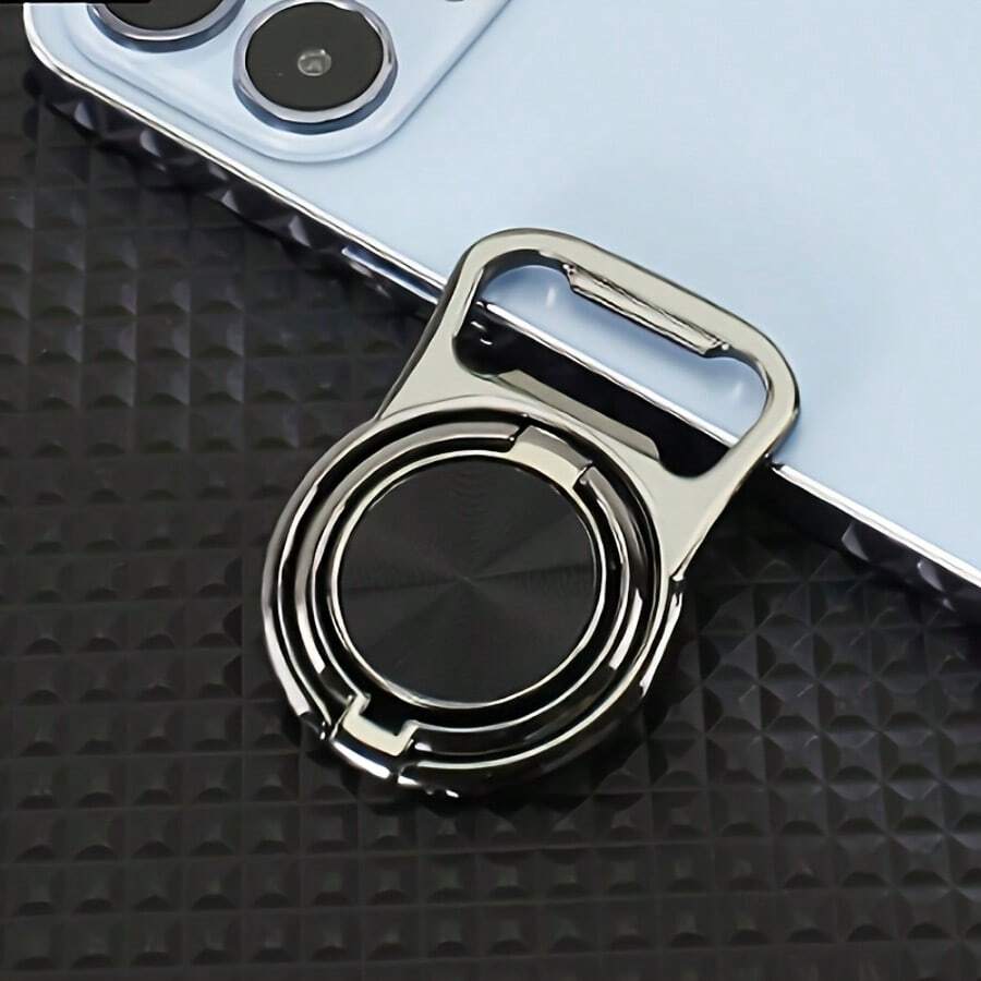 三合一磁吸指环支架，带可折叠手机支架和开瓶器，金属材质，适用于汽车、办公桌、厨房台面和导航，解放双手，方便观看视频和驾驶。兼容和安卓手机，生日礼物、送给家人朋友的礼物，生日手机指环支架，手机指环夹，手机配件 - 黑色 - 查看 1
