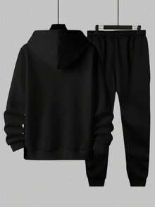 Two-Piece Men's Christian Faith Sweatshirt Set, Men's Fleece Hoodie With Matching Sweatpants, Suitable For Church Events And Casual Wear, Long-Sleeved Pullover, Autumn And Spring Season Hoodie With Drawstring And Kangaroo Pocket, Jesus-Themed Print, Men's Christian Clothing - 黑色+黑色 - 查看 4