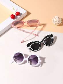 1 Set 3 PCS Boy's And Girl's 7-14Y Square And Lace Playful And Cute Cat Eye Frame Fashion Glasses For Outdoor - Multicolor - View 4