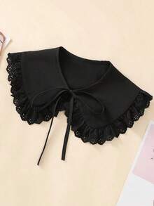 1pc Ladies' Black Collar Shawl With Lace Decoration, Fashion False Collar Daily Wear Valentine's Day Valentines MKMM - 黑色 - 查看 1