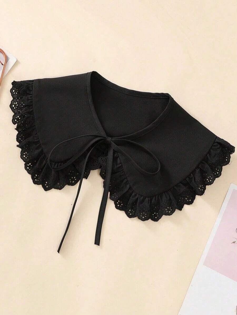 1pc Ladies' Black Collar Shawl With Lace Decoration, Fashion False Collar Daily Wear Valentine's Day Valentines MKMM - 黑色 - 查看 1