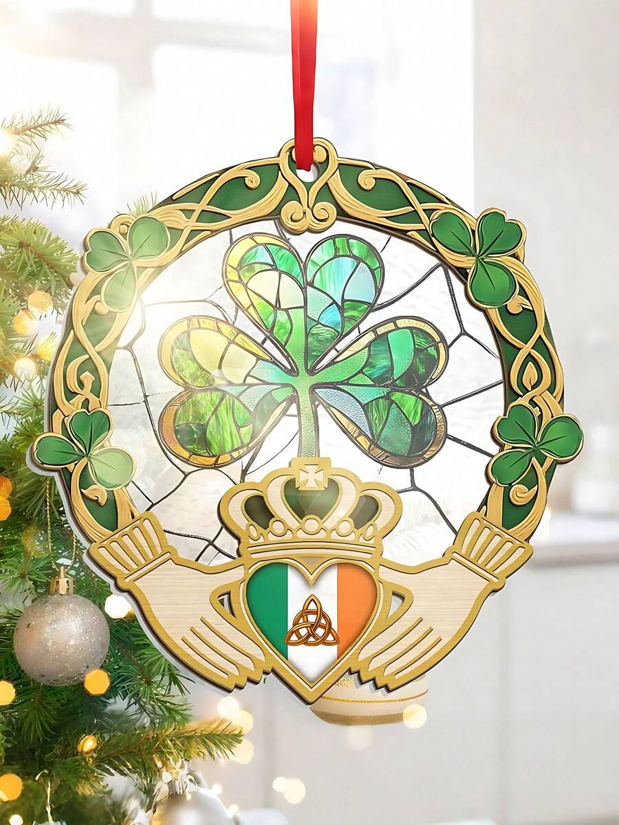 彩色亚克力三叶草装饰品，爱尔兰圣帕特里克节礼物，悬挂式阳光捕捉器，圣帕特里克节用品，爱尔兰三叶草家居装饰，节日派对礼品，派对用品 - 彩色 - 查看 1