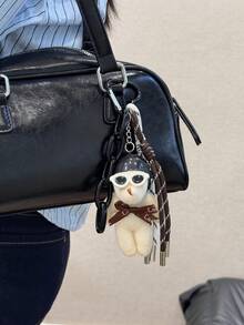 HXXOOS 1pc Couple Fashion Bag Pendant Cute Sunglasses Bear Keychain Metal Love Key Hanger White Rope Knot Bag Hanger Lady Key Chain Cool Small Gift, Suitable For Lady, White Collar, Lady, Female, Girl, Use This Pendant To Enhance Your Style
