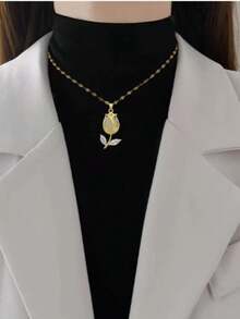 1pc Fashionable Tulip Necklace For Women, Luxury Minimalist Unique Design, High-Quality Elegant Versatile Choker Necklace - Gold - View 1