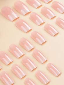 24片装短方形美甲贴纸套装，简约扎染白色假指甲，甜美清新DIY美甲装饰