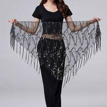1pcs Sequin Tassel Waist Scarf Headscarf Triangle Scarf Shawl Modern Dance Costume Hip Hop Fashion Punk Sequin Tassel Triangle Scarf Belt, Suitable For Dance, Street Outing, Party, Easily Enhance Outfit Sophistication! - 黑銀 - 查看 11