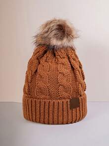 1入經典絨紋針織無性別滑雪帽,y2k風格,帶毛球裝飾,保暖,透氣,時尚實用,適合秋冬日常穿著和戶外活動