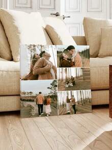 1pc Framed Personalized Custom 5 PhotoPhoto Collage Canvas, Rustic Farmhouse Wall Art With Wrapped Wood Frame, Wedding Gift, Multi-Purpose Wall Decoration For Commemorative Murals Of Couples, Family Members Or Friends, Vintage Style Artwork, Perfect For Room Decor - Multicolor - View 11