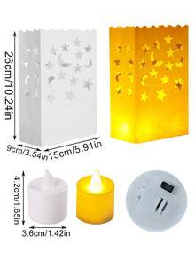 20 peças/Conjunto de Sacolas de Lanternas, Incluindo Velas Sem Chama, Luzes de Chá LED e Sacolas de Papel para Lanternas, Sacolas de Lanternas Especiais Decoradas com Padrões de Estrelas e Luas, Feitas de Material Retardante de Chama Durável e Reutilizável, Adequado para Decoração de Festa, Casamento, Dia dos Namorados, Decoração de Jardim ao Ar Livre. - Multicolorido - Visão 4