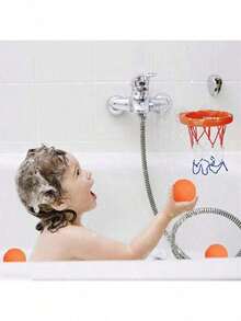 1 Set Baby Bath Tub Basketball Hoop Toy, Suction Cup Holder Bathroom Water Play Basketball Shooting Toy, Indoor Mini Basketball Hoop With 3 Balls - Multicolor - View 2