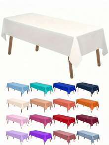 1/2pcs Disposable Party Tablecloth PE Plastic Cloth Birthday Dessert Table Solid Color Tablecloth 108inch Party Birthday Decoration Supplies - White - View 3