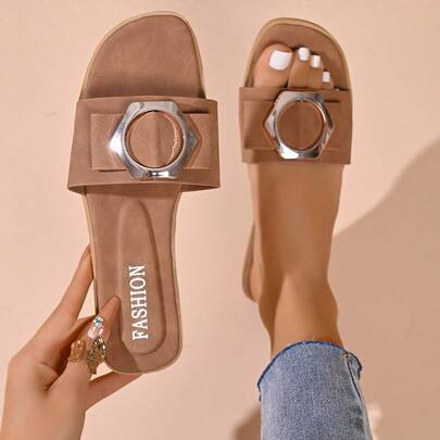 1 Pair Elegant Punk Style Faux Leather Slip-On Sandals