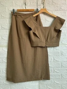 Marrant Faminina Skirt+Cropped Set - Nâu Khaki - Xem 4