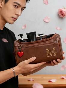 Personalized Men's Genuine Leather Toiletry Bag, Groomsmen Gift, Anniversary/Valentine's/Christmas Gift, Multifunctional, Decorative, Reusable, Refined, Fashionable, High-Quality, Colorful, Modern, Customizable, Unique, Ideal Gift For Him - Multicolor - View 6