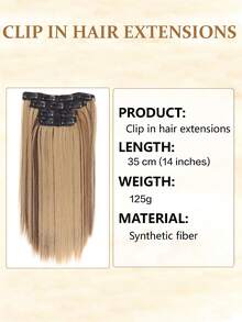 4-Piece Clip-On Hair Extensions, 14-Inch Straight Style Designed To Add Volume, Featuring BB Clips For Easy Wear Create Fuller Hairstyles And Enhance Hair Density - Multicolor - View 4