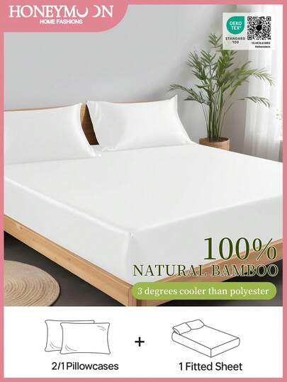 2/3-delars kylande dra-på-lakan i bambufiber, passar alla storlekar, bambufibermaterial, andningsbart och mjukt, djupa fickor upp till 16 tum, silkeslent lyxigt sängkläder i hotellklass, maskintvättbart, vit, lämplig för hem och studentboende, Oeko-Tex-certifierad