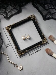 1pc European Style Resin 3D Floral Pattern Black Gold Edged Decorative Photo Frame, DIY Wall Decor, Multiple Styles Available, Suitable For Photography Props, Miniature House Decor, Holiday Atmosphere Decoration - Black - View 10