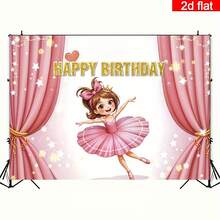 1 Princess Birthday Party Banner Background Cloth, Ballet Pink Curtain Theme Photography Backdrop, Happy Birthday Banner, Suitable For Cake Table Decoration, Home Garden And Living Room Decoration, Gift Matching, Home Wall Decoration, Birthday Party Decorations. - Multicolor - View 4
