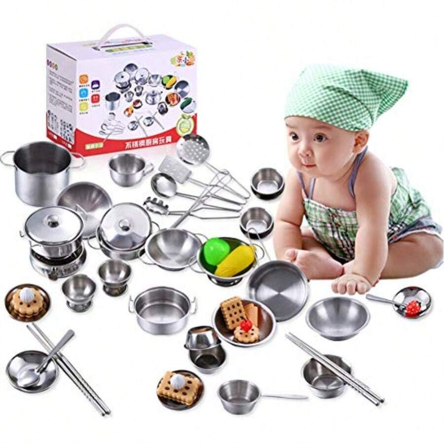 18-Piece Toy Cookware Set For Girls, Stainless Steel Kitchen Utensils - As Pic - View 1