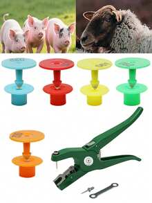 猪、山羊、绵羊、兔子耳标，带编号 001-100，激光打印铜头耳标，牲畜耳标钳，农场动物标记识别卡