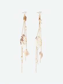 Opalesca 1 Pair Romantic Sea Style Shell & Decor Tassel Earring Elegant Faux Pearl Earstud Charm Women Jewelry, Suitable For Daily Wear, Date, Beach Vacation. The Shell Shape And Pattern Are Randomly Arranged, Made Of Natural Seashell Material. - Multicolor - View 4