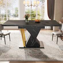 Extendable Dining Table, 110 X 80 X 76 Cm. Suitable For Dining Rooms And Kitchens. Wooden Table. Extends To 140 Cm In Length. Seats Up To 6 People. Black Tabletop. - Black - View 3