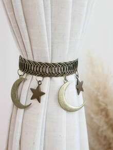 1个复古简约星月金属弹簧窗帘夹/绑带，适用于客厅、卧室、书房、家居窗帘装饰、斋月、母亲节、乔迁之喜礼物及派对礼品 - 彩色 - 查看 3