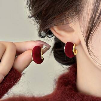 1 par de pendientes de botón elegantes de terciopelo burdeos vintage