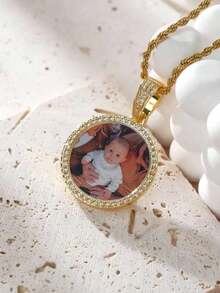 Personalized Custom Made Photo Circle Necklace & Pendant LARGE Hip Hop Round Pendant, Iced Out Cubic Zirconia, Jewelry Gift For Him/Her - Nhiều màu - Xem 10