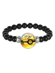 Cartoon Anime Pokeball Black Agate Beaded Stretch Bracelet, Niche Design Jewelry For Students And Couples, Daily Wear Accessories, Ideal Gift For Boyfriend Girlfriend Best Friends Birthday Holiday Presents - Multicolor - View 9