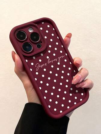 1 pieza Funda de teléfono suave con cobertura total, a prueba de caídas, con estampado de lunares vintage, lema de Jesús, compatible con iPhone 11/12/13/14/15/16/17 Pro Max