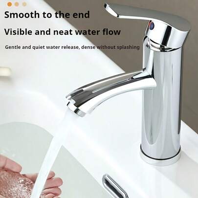 1 pieza Grifo de baño de acero inoxidable de un solo mango - Cartucho de cerámica, sin necesidad de electricidad, instalación de un solo orificio, salida con filtración multicapa