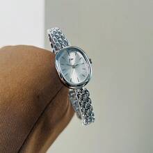 1pc Women's Gold Alloy Bracelet Watch, Oval Dial, Fashionable White Hands, Casual Elegant Roman Numeral Quartz Watch, Suitable For Daily Decoration And Wear - Silver - View 21